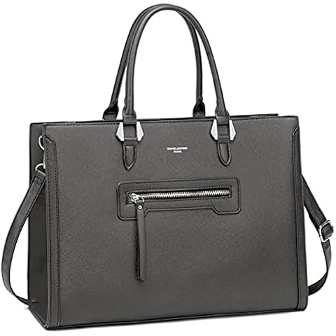 David Jones - Women's Large Top-Handle Handbag - Shopper Tote Bag PU Leather - Business Work School Satchel Briefcase - Big Capacity A4 Shoulder Crossbody Bag - Elegant Travel Student - Grey Cover