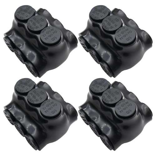 1/0-14AWG Insulated 3 Port Inline Splice Connector Black Wire Connectors,Allen Hex 3/16" Insulated Cable Connectors Pre-Loaded Oxide Inhibitors,UL Listed(4pcs)
