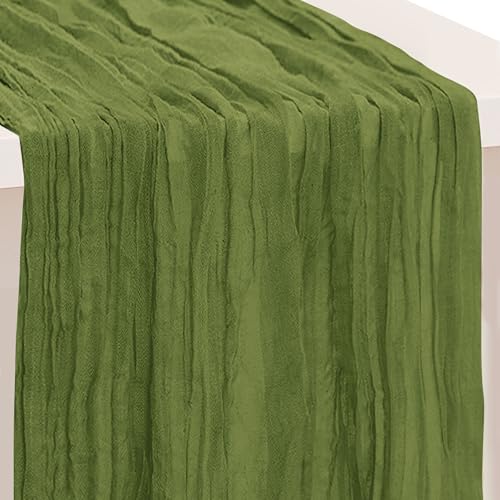 1 Pack Olive Green Cheesecloth Table Runner 35x120 Inch 10Ft Rustic Gauze Cheese Cloth Table Runner Sheer Cheesecloth Table Runners for Wedding Party Bridal Shower Decoration