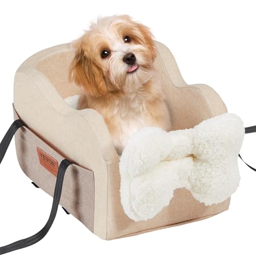VEVOR Console Dog Car Seat, Center Console Dog Booster Seat for Small Dogs, Pet Bed for Car Armrest with Clip-On Leash, Adjustable Straps, Supports up to 8lbs, Light Brown by VEVOR - Used condition - US$17.57