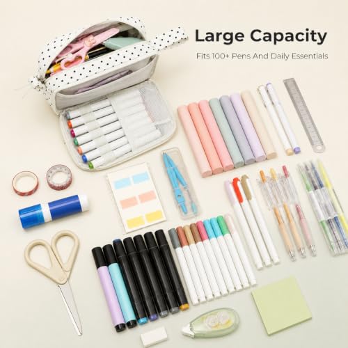 Image of Bluboon Big Capacity Pencil Case Pencil Pouch Pen Case School Supplies Cute Pencil Box Pencil Bag for Teen Girls Boys Women Man (Black dots - White)