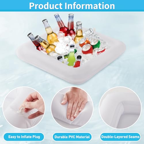 Inflatable Serving Bar, Salad Serving Sets Bar Buffet Food Drinks Inflatable Cooler Table Pool Ice Tray Easy to Blow Up for Party,Graduation,Picnic & Camping 24Inch x 24Inch (White, 2 PCS)