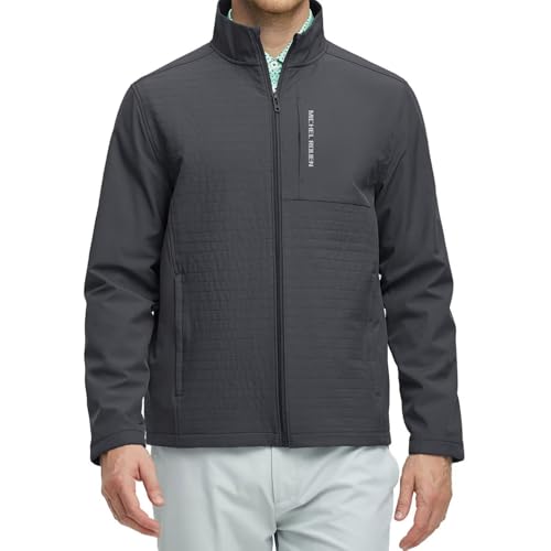 Rouen Mens Golf Jacket with Zipper Pockets Waterproof Performance Warm Zip Up Outdoor Softshell Spring Fall Sportswear