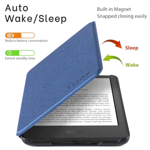 Image of CoBak Case for All New 6 Inch E-Reader 2024 and 2022 (11 Generation) - PU Leather Smart Cover, Auto Sleep and Wake, not Compatible with Kobo Clara and Ocean,Deep Blue