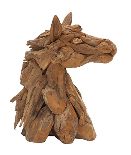 Deco 79 Rustic Teak Wood Horse Sculpture, 10" X 18" X 24", Brown #TOP3