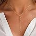 VRIUA Gold Necklace for Women, Dainty Gold Necklace 14K Gold Plated Lariat Long Y-Shaped Necklace Layered Teardrop CZ Drop Necklaces Minimalist Jewelry for Women