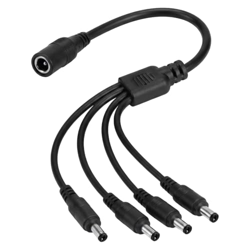 Image of DC Power Splitter Cable 1 Female to 4 Male, 5.5x2.1mm 12V 1 to 4 Way Y Connector Barrel DC Power Supply Output Adapter Cord for CCTV Camera, LED Light Strip, Router, Multi-Device Power Supply
