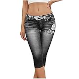 Women's Summer Denim Graphic Pants Floral High Elastic...