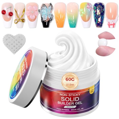GELLAKTIK All-in-One Solid Builder Nail Gel Kit: 60g Hard Gel with 3D Mold, 6-Color Powders & Nail Art Tools (Nail File, Cuticle Pusher, Pen), Non-Sticky for Nail Extension, DIY Salon, UV/LED Cured