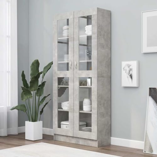 Générique Armoire à vitrine Gris béton 82,5x30,5x185,5 cm Bois ingénierie, Meubles, Étagères, Bibliothèques, Gris, (Poids 46.8KG)