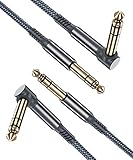 Cable de 6.35mm TRS Jack 6M 2-paquetes,Lead de Balanceado Audio estéreo ángulo recto de 1/4 pulgadas macho,Cord 6.35 instrumento para Guitarra eléctrica,bajo,teclado,mezclador,amplificador/AMP,altavoz
