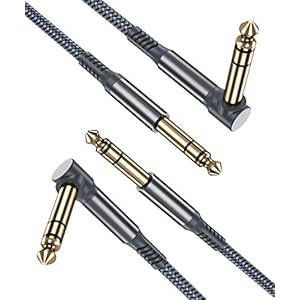 6.35mm TRS Instrument Kabel 3M 2-Pack,Rechtshoek 1/4″ Mannelijke Jack Stereo Audio Gebalanceerde AudioKabel,6.3mm Gitaarkabel voor Elektrische Gitaar,Bas,Toetsenbord,Mixer,Versterker,Speaker,Equalizer
