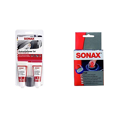 SONAX KratzerEntfernerSet Lack (50 ml) zur manuellen Beseitigung von lokalen Kratzern und Schrammen aus Klarlacken & P-Ball (1 Stück) mühelos und schnell zum perfekten Polierergebnis