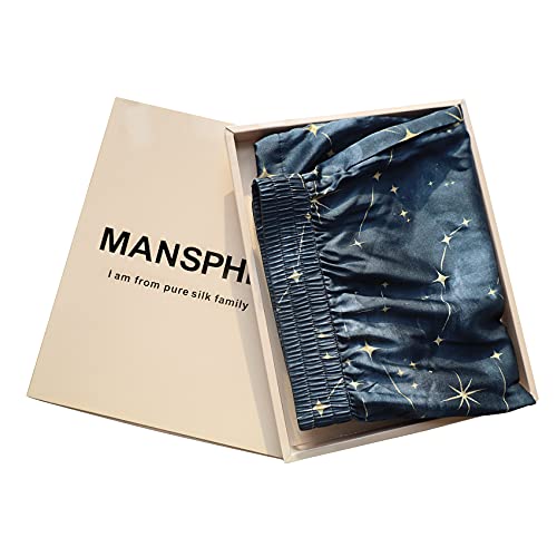 Mansphil Galaxy Men's Silk Boxers Shorts With Pockets, Black Print Mulberry Silk Underwear Brief Sleep Shorts Lounge Pajamas, Large #TOP1