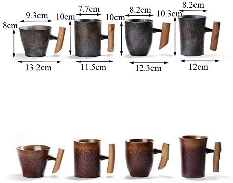 Miniatura 6 de Taza de café de cerámica vintage de estilo japonés, taza de té con leche y cerveza con mango de madera, taza para agua, oficina en casa (estilo 3 B)