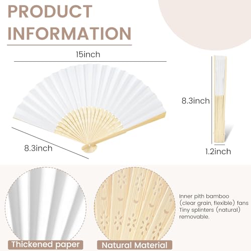 DomeStar 15 Pcs White Paper Fans Handheld – 8.3 Inch Foldable Hand Fan, Folding Fans Handheld for Women, Paper Fan for Wedding Guests, Bridal & Baby Shower Favors, Party Decorations