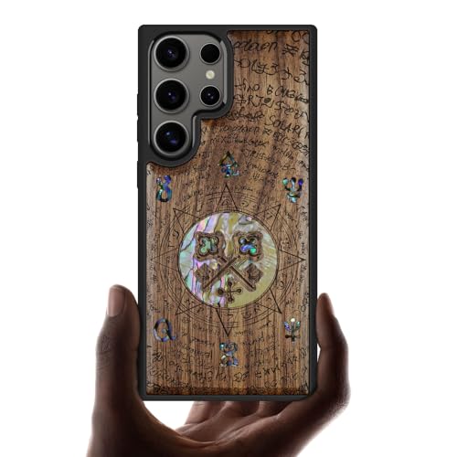 Coque Galaxy S25 Ultra antichoc avec gravure laser bois et incrustation nacre