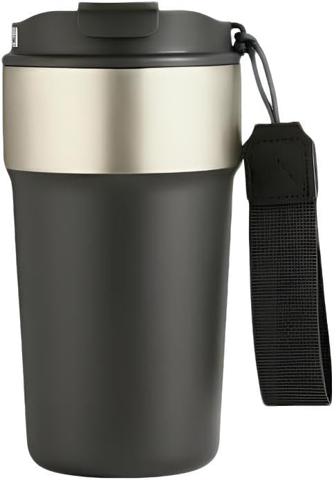 17 oz SUS 316 Stainless Steel Insulated Coffee Tumbler with Handle, Double Wall Vacuum Travel Mug, 2-in-1 Straw & Sip Lid, Leak-Resistant Cup Holder Friendly Commuter Cup
