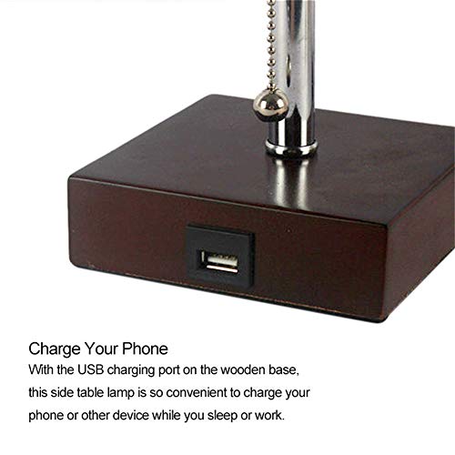Lampe LED rechargeable USB avec port de charge rapide et base bois - 4