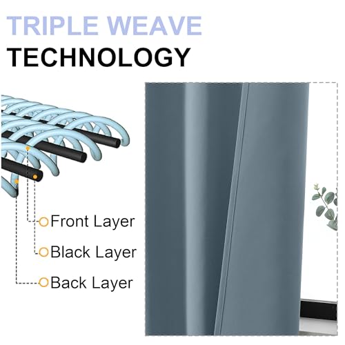 Simplebrand Ava Stone Blue Blackout Curtains for Bedroom 63 Inch Length 2 Panels, Solid Thermal Insulated Energy Saving Rod Pocket Window Treatment Curtains Blackout Drapes, W40 x L63 Inch, Stone Blue