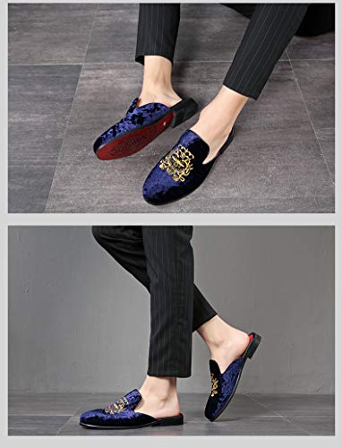 FLQL Men's Leather Scuff Slippers Velvet Slip On Loafers Fashion Backless Mule Clogs Anti-Slip Sandals Slides for Men and Women Designer Size 7-133