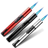Aicharynic 3 Stück Jetflamme Feuerzeug, Stabfeuerzeug Gas Nachfüllbar, Feuerzeug Sturmfeuerzeug Winddicht Jet Feuerzeug Langes Gasfeuerzeug für Küche, Kerzen, Grill, Camping (Verkauft ohne Butangas)