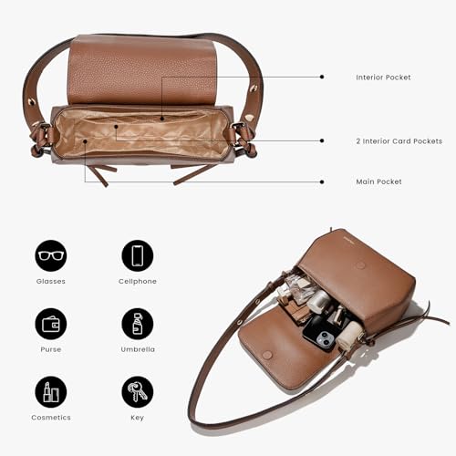 Image of molshine Genuine Leather Shoulder Bag Women's,Small Flap Crossbody Bag for Women with Adjustable Strap DLK0022 (Caramel Brown)