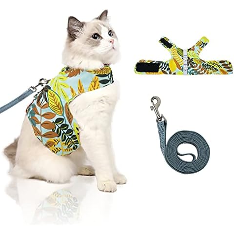 Cat Harness and Leash for Walking Escape Proof Air Mesh Fabric Outdoor Walking Vest with Reflective Strips for Cute Cats and Small Dogs (S, Fluorescent Green) Cover