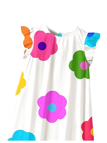 Floerns Girl's Floral Print Crew Neck Tunic Dress Ruffle Cap Sleeve Loose Short Dresses3