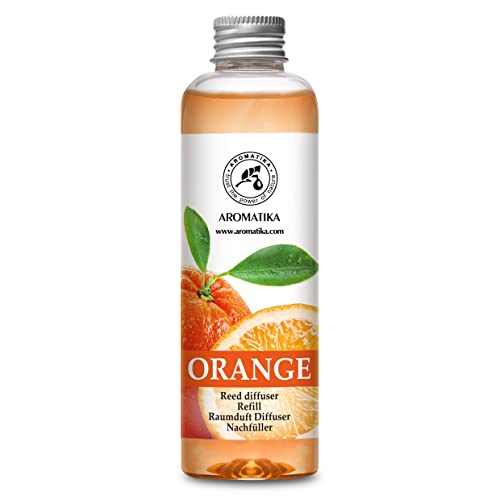 Recarga Difusor de Naranja 200ml - Aceite Esencial Puro Natural - Fragancias de Intensas y Duraderas - 0% Alcohol - para Cuartos - Cocinas - Baños - Hogares - Oficinas - Restaurantes - Aromaterapia