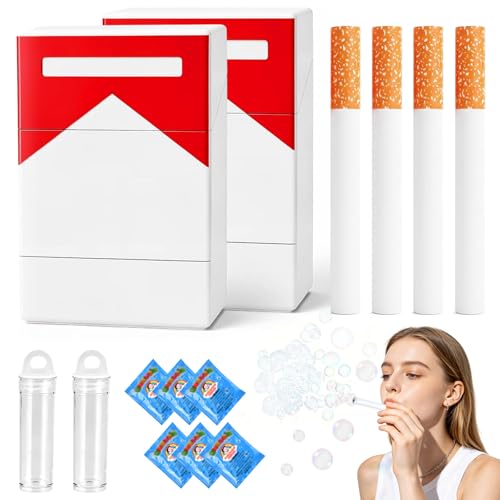 Bubble Cigarettes-Blowing Stress Relief Toys 2Pcs Fake-Cigarettes-Bubble Blower for Adults Mini Bubble Wand Bubbles Maker Machine with 6 Bag Funny Gifts for Men Women Birthday Party