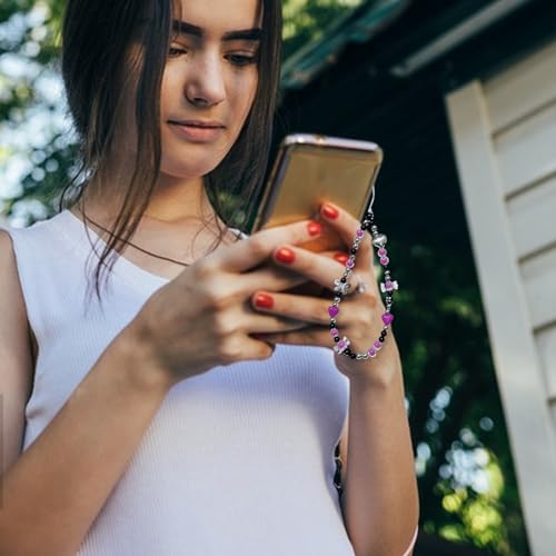 Pulseira de telefone com contas | Cordão de pulseira com miçangas estilo doce e legal - Chaveiro de
