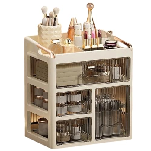 Bzvshdgee Minimalist Skincare Drawer Style Desktop Storage Cabinet, 3-Layer Cosmetics Box Washbasin Rack