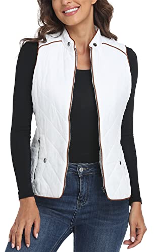 MISS MOLY Women's Padded Vest Stand Collar Zip Up Puffer Lightweight Quilted Vest Beige L - image 1