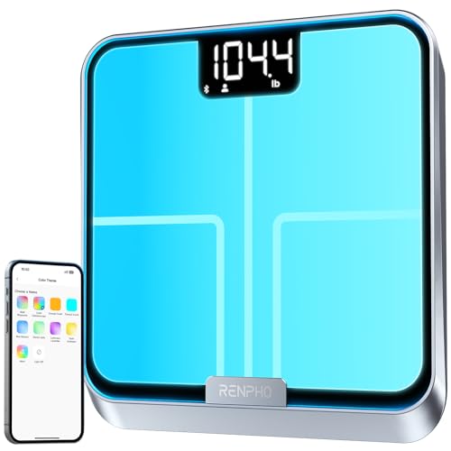 RENPHO Smart Body Fat Scale with Light, Fitness Equipment with RGB Lighting, Rechargeable Scale with BMI, Body Fat, Muscle Mass, Color Changing with W