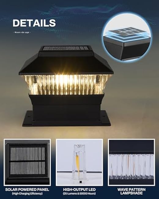 Fence Post Lights, 25 Lumens Deck Post Cap Light Solar Powered Outdoor Lighting, Fits for 4x4 or Larger Wooden Posts with 4x6 Base, 3000K Warm Light, Waterproof, Black - 8 Pack