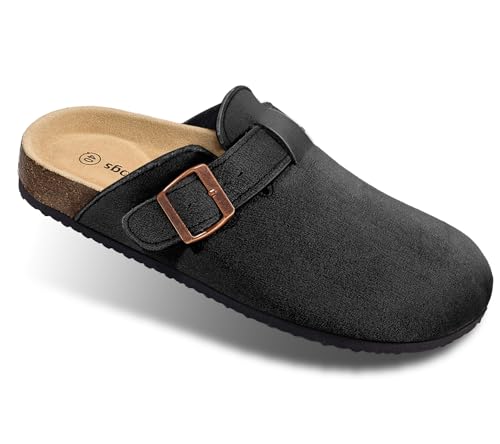 Image of BULLIANT Women Clogs-Fleece-Lined Suede Mules Slippers Nurse Shoes Unisex-Memory Foam Arch Support Cork-Footbed