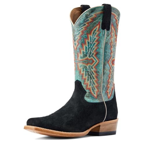 Ariat BMVY9 Mens Futurity Showman Western Boot Black Roughout/Roaring Turquoise 12
