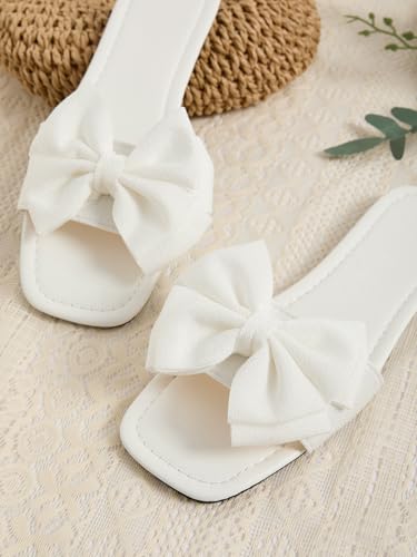 GORGLITTER Women's Bow Flat Sandals Cute Slip on Slide Dressy Vacation Sandals2