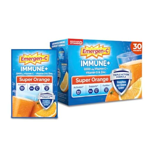 Emergen-C Immune+ 1000mg Vitamin C Powder, with Vitamin D, Zinc, Antioxidants and Electrolytes for Immunity, Immune Support Dietary Supplement, Super Orange Flavor - 30 Count/1 Month Supply
