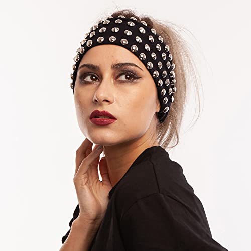 Headbands For Woman Handmade Metal Spike Studded Punk Rock Elastic Comfort Headwrap Hair Accessories Classy Fashion Head Band Knot Turban Yoga Workout Sweatband Running Sport Hair Band (Black) #TOP1