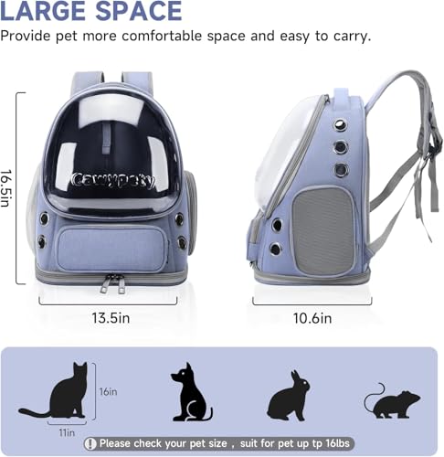 Image of Cawypety Cat Backpack Carrier, Breathable Cat Carrier Pet Backpack for Kitty Small Dog Up to 15Lbs, Transparent & Foldable Pet Carrier for Travel Hiking (Blue., M)