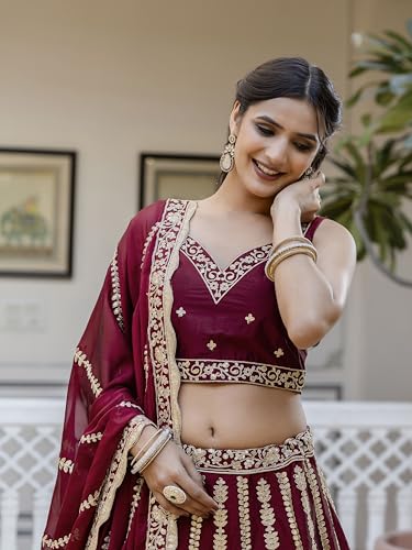 Image of TRENDMALLS Art Silk Embroidery Sequence Work Lehenga Choli Unstitch Blouse With Dupatta For Women (New-Bridal-Latest-Wedding-Sequence-Lehenga-Designer)