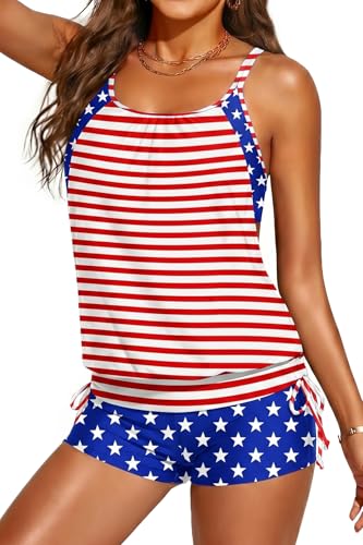 Image of Holipick Blouson Tankini Swimsuits for Women - Two Piece Tummy Control Bathing Suit with Shorts Modest Swimwear