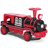 JOYLDIAS 2 Seater Ride On Train, 12V Kids Ride On Toy with Music, Train Honk, Lights, High/Low Speed and Storage, Red