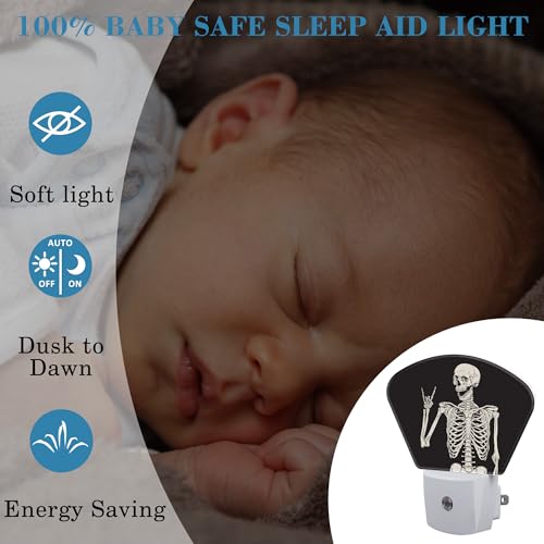 Image of Rock Skeleton Night Light for Kids Girls Boys, Funny Skeleton LED Night Light Plug into Wall with Dusk to Dawn Sensor for Room, Hallway, Kitchen, Bathroom, Stairs Decor