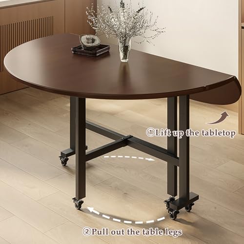 Générique Table de Salle à Manger Ronde à abattants avec roulettes - Bureau Extensible et Pliable pour Cuisine ou Bureau, idéal pour Gagner de la Place (Motif marbre Blanc 120 cm)