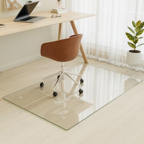 Image of [Tempered Glass] 30 inch x 55 inch Glass Office Chair Mat for Carpet