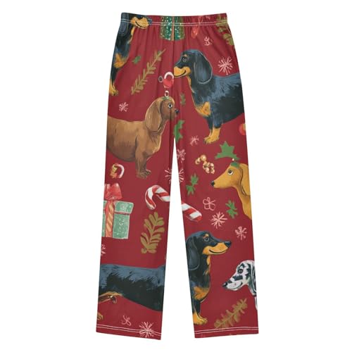 ZZXXB Dachshund Xmas Candy Cane Boys Long Pants Soft Trousers Elastic Waist Kids Lounge Bottoms with Pockets S-XL2
