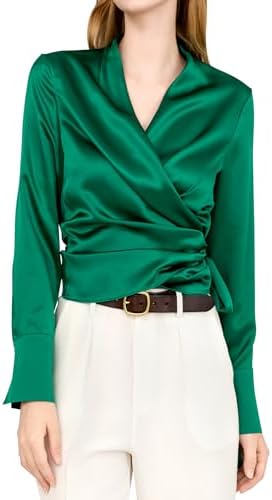DAISYSILK Luxury Mulberry Silk Elegant Fitted Wrap Silk Blouse Lo...